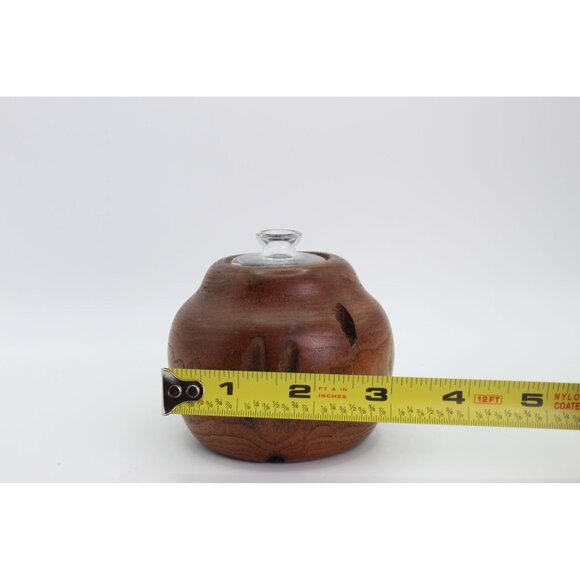 Hand-Turned Mesquite Oil Lamp |Fixed Glass Wick Holder | Artisan Signed "JTR 01" - Picture 7 of 10
